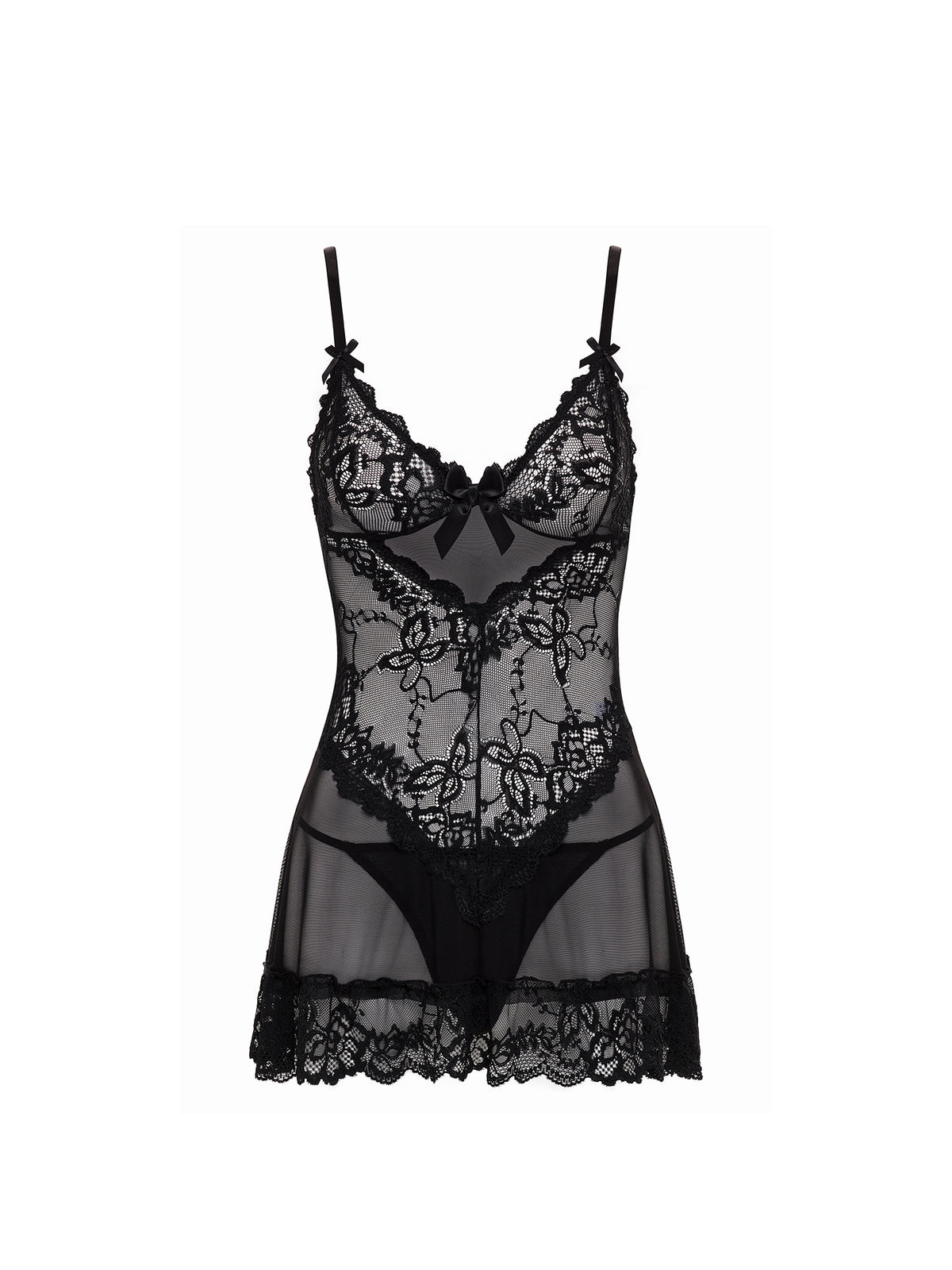 Valentine Lacey Babydoll w/G-String - Black