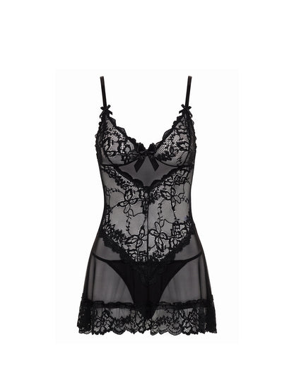 Valentine Lacey Babydoll w/G-String - Black