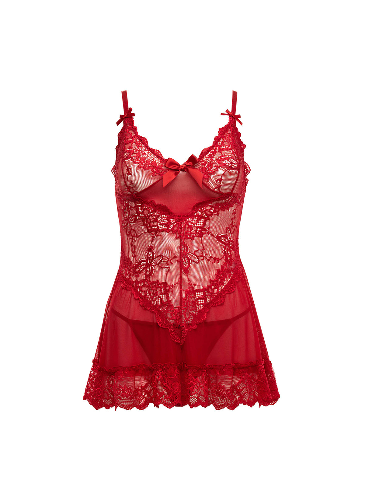 Valentine Lacey Babydoll w/G-String - Red