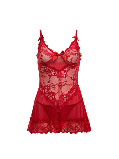 Valentine Lacey Babydoll w/G-String - Red