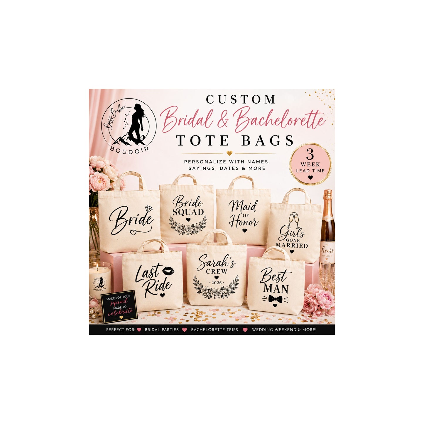 Custom Bridal & Bachelorette Tote Bags