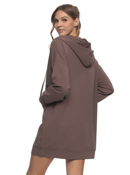 Kimora French Terry V-Neck Hoodie Sweatshirt Dress - Dptaupe