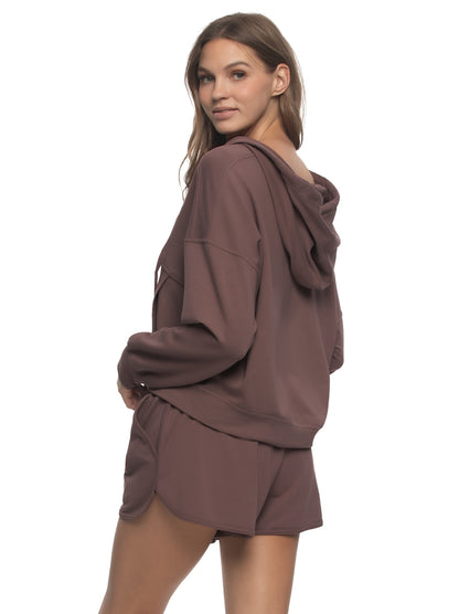 Kimora V-Neck Hoodie & Short Set - Deep Taupe