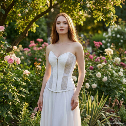 White Wire Metal Corset with Lace Inserts