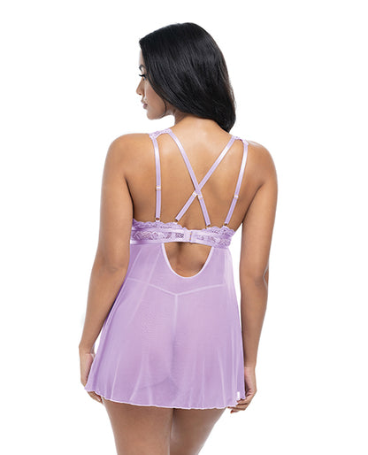 Stassi Lace & Mesh Babydoll w/G-String 2 pc Set - Lavender