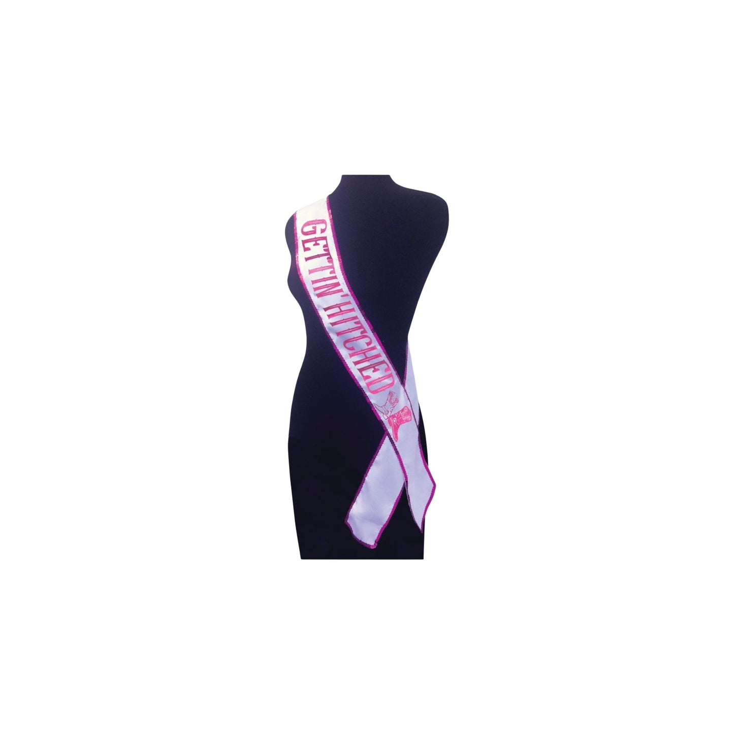 Gettin Hitched Bride Party Sash Glitter White/Pink