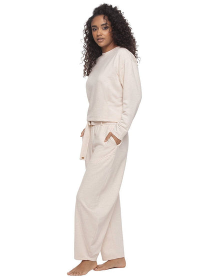 Emery Fleece Belted Barrel Pant Set - Heather Sand