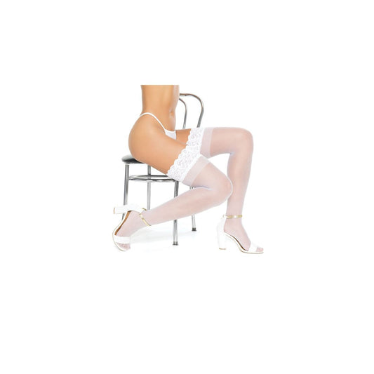 Sheer Stay Up Silicone Lace Top Thigh High Stocking - White