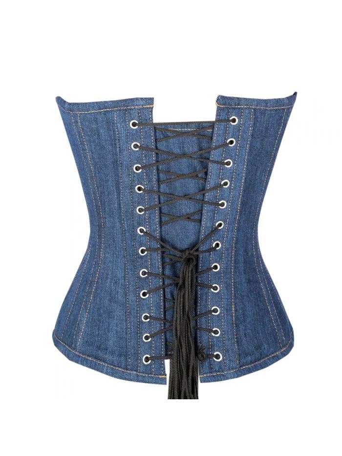 Denim Front Zip Corset with Wire Boning w/ Lace Up