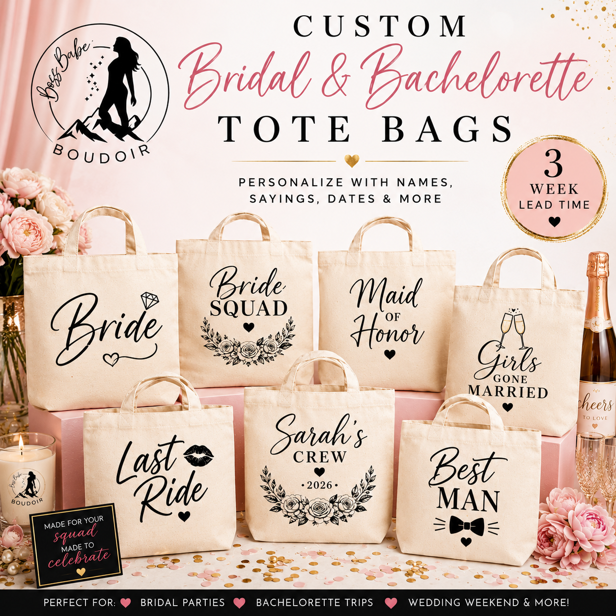 Custom Bridal & Bachelorette Tote Bags