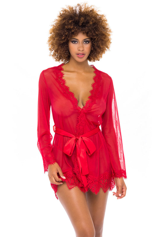 Provence Sheer Short Robe - Red