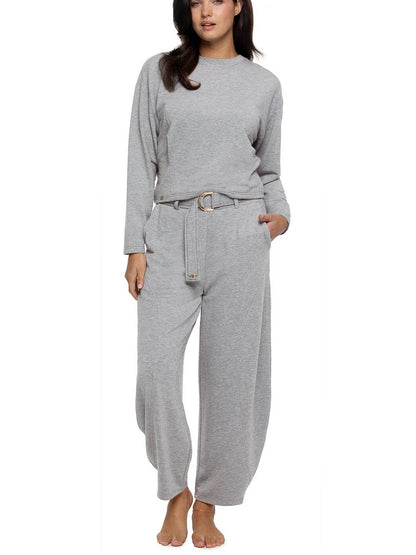 Emery Fleece Belted Barrel Pant Set - Heather Grey
