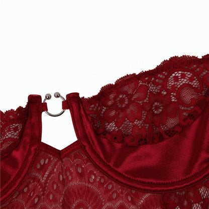 Sexy Lace Crochet Bodysuit with Satin Sash