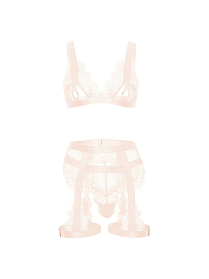 Janet Lace 3 Piece Bra Set - Silver Peony