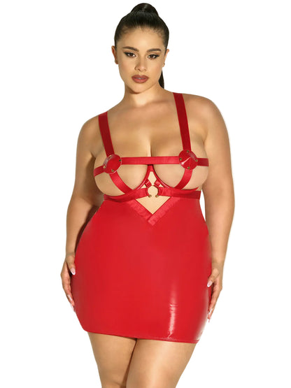 Erotic Open Cup Babydoll Dress - Red