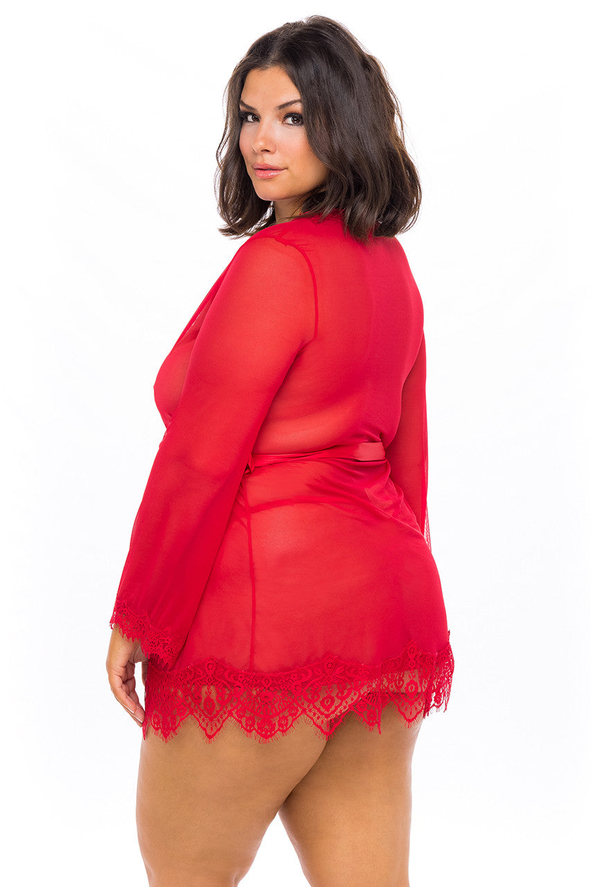 Provence Sheer Short Robe - Red