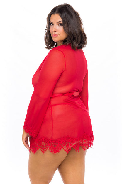 Provence Sheer Short Robe - Red