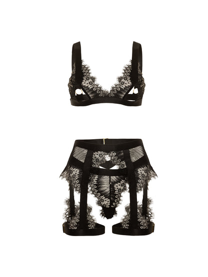 Janet Lace 3 Piece Bra Set - Black