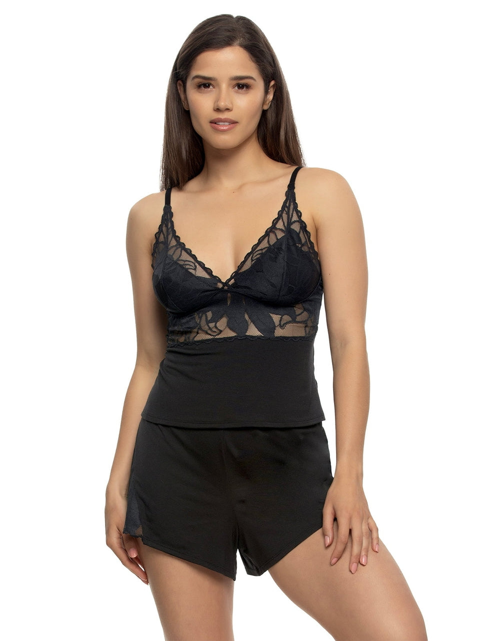 Annalisa Modal & Lace Cami/Short Set - Black