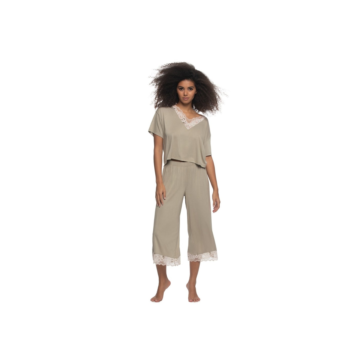 Amelie Vintage Lace Cropped Tee and Pants - Abby Stone