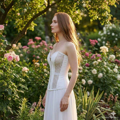 White Wire Metal Corset with Lace Inserts
