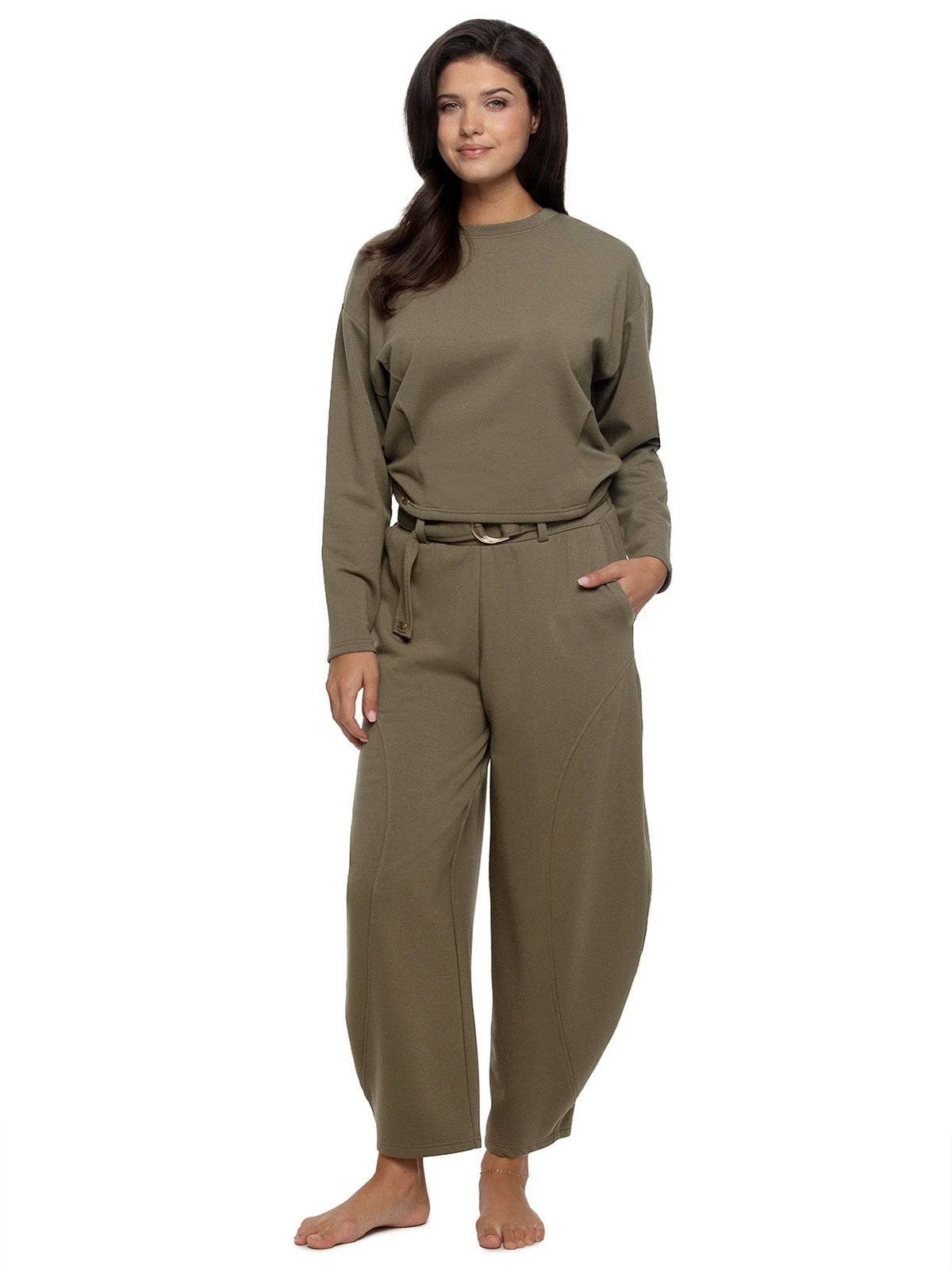 Emery Fleece Belted Barrel Pant Set - Seaturtle