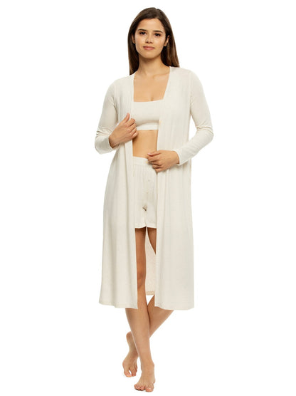 Lena Modal Linen Blend Cardigan Robe - Sand