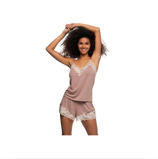 Amelie Vintage Lace Cami and Short Set - Dried Petal