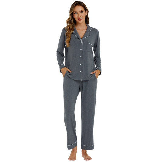 Bamboo Viscose Long-Sleeve Pajama Set - Dark Grey